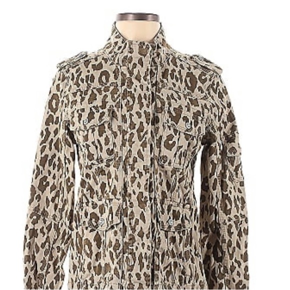 NWT Kensie tan and brown Tierra leopard print denim jacket, size medium - Picture 1 of 8